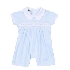 Playtime never looked so stylish with the Freya and Finn Smocked Collared Short Playsuit. Made with 100% Pima cotton, this sweet and soft outfit features hand-stitched smocking and a fancy collar - perfect for any occasion! Summer Cotton Bubble Romper For Daywear, Summer Cotton Smocked Bubble Romper, Summer Cotton Smock Bubble Romper, Casual Cotton Bubble Romper With Smocked Back, Summer Cotton Bubble Romper With Smocked Bodice, Fitted Cotton Bubble Romper For Loungewear, Spring Bubble Romper With Smock Detail, Spring Fitted Smocked Bubble Romper, Spring Cotton Bubble Romper With Smocked Cuffs