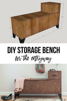 the diy storage bench for the entryway is easy to build and looks great