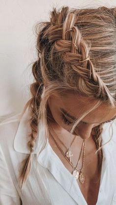 Messy French Braids, Double French Braids, Blond Balayage, Balayage Blonde, Fishtail Braid, Greasy Hair Hairstyles, Updos For Medium Length Hair, Trending Hairstyles, Teen Hairstyles