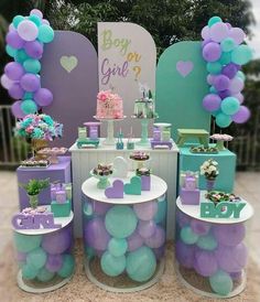 Teal And Purple Gender Reveal Party, Purple Gender Reveal Ideas, Purple And Blue Gender Reveal Ideas, Diy Doll House Kitchen, Gender Reveal Baby Shower Themes, Kitchen Dollhouse, Baby Gender Reveal Party Decorations, Dollhouse Furniture Diy, Minnie Mouse Birthday Decorations