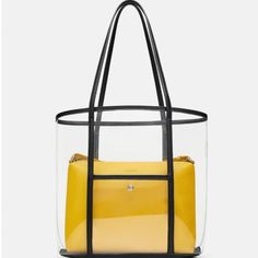 Genuine Zara New With Tag Material: Vinyl & Nylon Bag Color: Black, Yellow, Clear You’ll Have The Most Chic Bag At The Beach Or Poolside. Love Clear Vinyl With Black Borders Bag To Keep Out Sand & Water. Inside Bright Yellow Bag With Zipper Closure Keep Items Organized And Secure Casual Zara Bag For On-the-go, Zara Bags For On-the-go, Yellow Rectangular Nylon Shoulder Bag, Yellow Nylon Shoulder Bag, Yellow Nylon Shoulder Bag For Daily Use, Yellow Summer Bags For On-the-go, Everyday Yellow Nylon Shoulder Bag, Couch Bag, Beaded Crossbody Bag