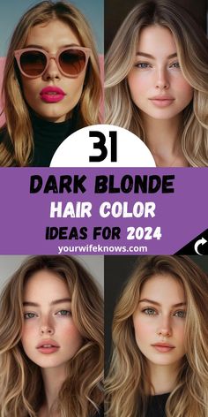 Elevate your hair game with these 31 dark blonde hair color ideas for 2024. This collection features a variety of styles, from classic caramel highlights to modern ash brown tones. Ideal for anyone looking to add depth and dimension, these dark blonde shades are both versatile and stunning. Whether you're seeking a natural look or something more dramatic, these ideas will help you achieve the perfect hairstyle. Don't miss out on these trending colors that are sure to make an impact this year! Honey Blonde Hair With Dark Roots, Blonde Hair Over 40, Dark Blonde Hair Color Ideas, Blonde Hair Pale Skin, Natural Dark Blonde, Hair Colour For Green Eyes, Light Brown Balayage, Dreamy Hair, Fall Blonde Hair Color