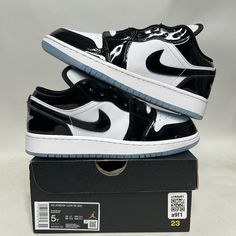 Nike Air Jordan 1 Low Se “Concord/Space Jam” Size Dv1333-100 New!. This Pair Is Brand New In Box! They Are A 5 In Youth, Which Is Equivalent To A Women’s 6.5! Please Check All Photos Before Purchasing! All Sales Are Final! No Refunds Or Returns! If You Have Any Questions About Sizing Feel Free To Send Me A Message! I Am Not Responsible For Factory Flaws On Mass Produced Pairs! All Items Ship The Day After Purchase Priority Mail & Double Boxed Unless The Order Is Placed On A Saturday! All Sales A Custom Low-top Patent Leather Sneakers With White Sole, Custom Low-top Patent Leather Sneakers For Streetwear, Modern White Patent Leather Custom Sneakers, White Low-top Patent Leather Custom Sneakers, White Patent Leather Low-top Custom Sneakers, Air Jordan Low, Nike Shoes Air, Jordan Low, Low Air Jordan 1