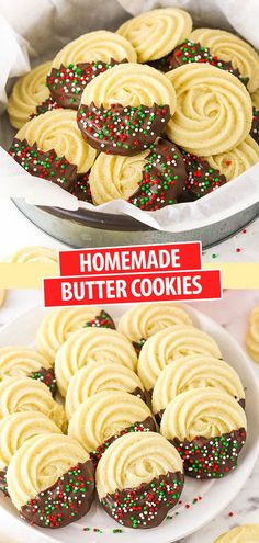 homemade butter cookies with chocolate frosting and sprinkles