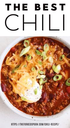 the best chili recipe in a bowl with text overlay