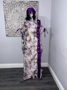 African/Nigeria bubu brocade outfit. One size. Small sized scarf. Oversized,And  Please note measurements: Width: 64inches Lenght: 62inches Bohemian Style Long Agbada For Festive Occasions, Festive Long Bohemian Agbada, Festive Bohemian Style Long Agbada, Festive Bohemian Long Agbada, Long Purple Festive Kaftan, Festive Long Purple Kaftan, Purple Free Size Long Kaftan, Bohemian Style Long Purple Thobe, Purple Bohemian Long Thobe