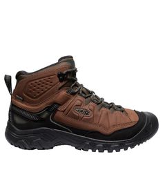 These waterproof all-terrain day hikers offer outstanding stability, support, and comfort for every outdoor adventure. Recommend ordering one half size larger than regular shoe size or your regular Keen size. Direct-attach, air-injected Luftcell polyurethane midsole for long-lasting cushioning. Stability shank delivers lightweight support. Removable Luftcell polyurethane insole for long-lasting comfort. Laces made from 100% recycled polyester. Padded tongue and collar for added comfort. Durable Rugged Waterproof Lace-up Hiking Boots, Protective Leather Work Boots For Outdoor, Leather Waterproof Hiking Boots With Protective Features, Round Toe Work Boots With Reinforced Toe For Hiking, Waterproof Steel Toe Walking Boots, Rugged Hiking Boots With Protective Moc Toe, Rugged Lace-up Hiking Boots With Protective Feet, Hiking Work Boots With Reinforced Toe, Rugged Leather Sneakers With Foot Protection