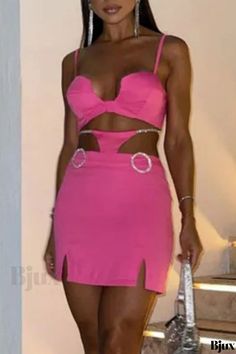 Bjux - Glamorous Hollow Out Dresses with Spaghetti Straps Pink Strappy Mini Dress For Party, Trendy Cami Party Dress, Pink Cami Dress For Night Out, Backless Crop Top, Formal Party, Two Piece Dress, Two Piece Sets, Olivia Mark, Set Dress