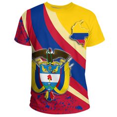 Colombia Special Flag T Shirts Casual Yellow T-shirt With All Over Print, Yellow Sublimation Print Crew Neck Shirt, Yellow Crew Neck Shirt With Sublimation Print, Yellow Casual T-shirt With All Over Print, Multicolor Crew Neck Sublimation Design With All Over Print, Yellow Sublimation Print Short Sleeve T-shirt, Yellow T-shirt With Sublimation Print, Yellow T-shirt With Sublimation Print Short Sleeves, Yellow Short Sleeve T-shirt With Sublimation Print