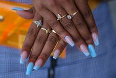 Essence Festival Goers Were Serious About Their Nail Bling - Essence Pretty Blue Nails, Short Coffin Nails Designs, Nail Bling, The Best Nails, Festive Nail Designs, Essence Festival, Bunny Nails, Blue Acrylic Nails, Short Coffin Nails