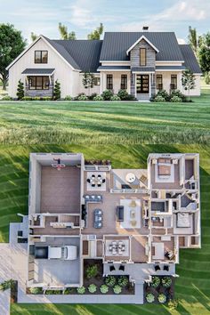 an aerial view of a large house with lots of windows