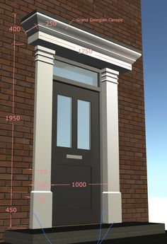 the front door is shown with measurements for it