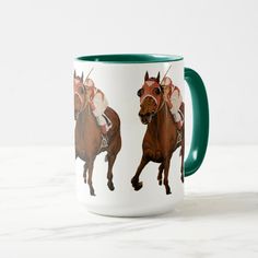 two mugs with horses and jockeys on them