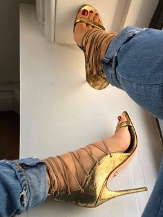 LARA GOLD LACE-UP SANDALS – Monika Chiang Stylist Outfit, Lace Up High Heels, Velvet Lace, Gold Lace, Evening Shoes, Lace Up Sandals, Gold Texture, Gold Leather, Leather And Lace