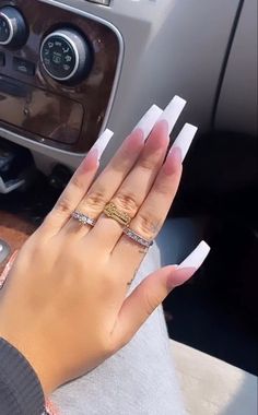 Curve French Tip Nails, Tapered Square Nails Design, Tapered Square Acrylic Nails, Frenchtips Nails, Med Nails, Tapered Square Nails, Tapered Square, Long Acrylic Nails Coffin