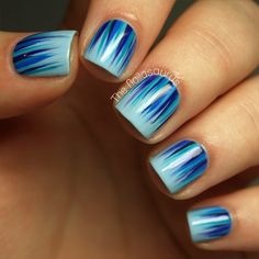 Blue stripes. Waterfall Nail Designs, Uk Nails, Blue Nail Art, Her Nails, Cute Nail Art, Beautiful Nail Art, Cute Nail Designs, Cool Nail Designs