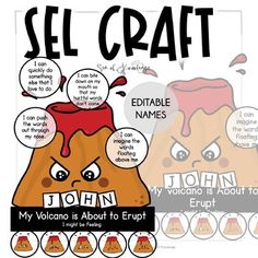 a poster with different faces and words on it that say, sell craftt my volcano is about to erupt