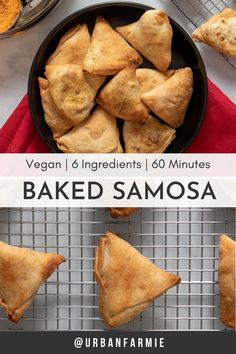 healthy baked samosaa triangles on a cooling rack with the title overlay reading healthy baked samosaa