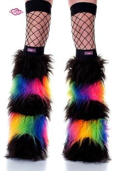 Black & Rainbow Legwarmers Boot Covers Scene Boots, Pngs Clothes, Clown Clothing, Rainbow Goth, Uggs Ugg, Boots Ugg, Scene Fashion, Scene Kids