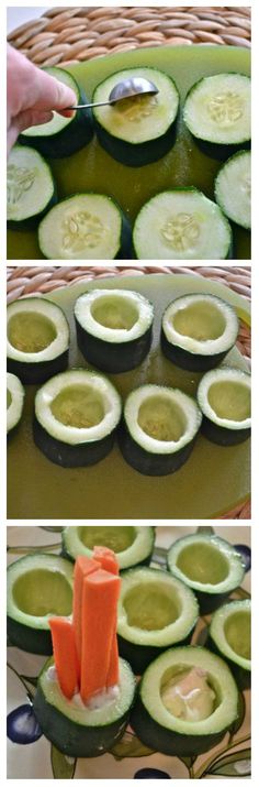 cucumber slices being cut into small pieces