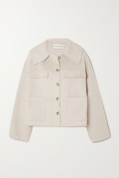 LOULOU STUDIO's jacket will make any outfit feel so effortlessly chic. It's made from wool and cashmere-blend felt and has a boxy shape that'll layer easily over a tank or T-shirt. Neutral Cashmere Long Sleeve Outerwear, Neutral Long Sleeve Cashmere Outerwear, Beige Cashmere Outerwear With Button Closure, Chic Cashmere Outerwear For Work, Chic Cashmere Outerwear With Button Closure, Cashmere Outerwear With Pockets For Work, Chic Neutral Wool Outerwear, Felt Jacket, Loulou Studio