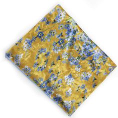 This is a hand painted, printed, hand cut and sewn 4 in 1 scarf in luminous velour lined our "ah so soft" double brushed silky knit, made in USA. This pattern is our forget-me-nots blue flowers painted in watercolors in a denim blue tone on a mustard yellow background lined in a matching soft pale blue double brushed silky 'Ah so soft' knit. This soft, beautiful and versatile scarf can be worn as an all day neck cowl scarf and also can be used as a cute hat band or hair scarf/head band. Great fo Mustard Yellow Background, Blue Flower Painting, Ladies Scarf, Flowers Painted, Forget Me Nots, Blue Tone, Scarf Dress, Cowl Scarf, Scarf Headband