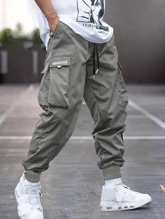 Plus Size Men's Fashionable Casual Drawstring Cargo Pants Grey Street   Woven Fabric Colorblock,Letter Cargo Pants Non-Stretch  Men Plus Size Clothing, size features are:Bust: ,Length: ,Sleeve Length: Casual Cargo Pants, Men Plus Size, Loose Fit Jeans, Mens Cargo, Plus Size Pants, Cargo Pants Men, Mens Pants Casual, Mens Sweatshirts Hoodie, Spring And Autumn