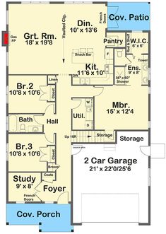 the floor plan for a house with two car garages and an attached living area