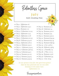 a sunflower is shown with the words,'remembrance grace july reading plan '