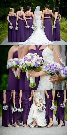 the bride and her bridal party are all dressed in purple