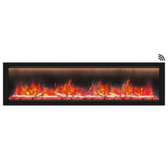 an electric fireplace with red and orange flames