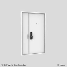 an image of a white door with black knobs on the front and back sides