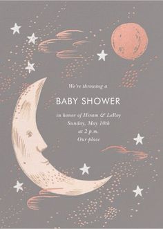 a baby shower is shown with the moon and stars on it's back side