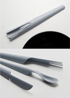 there are three forks and two spoons on the table