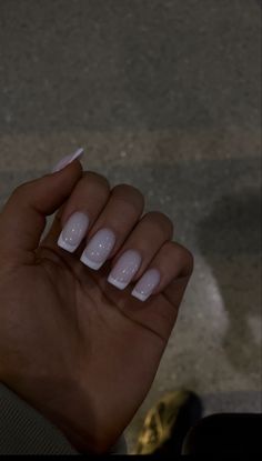 Gray White French Tip Nails, Milky Nails French Tip, Nail Milky White French, Clean Nails Aesthetic Design, Milky White Base French Nails, Square Gel X Nails Medium, Short Milky French Nails, All White French Tip, Sparkly Milky White Nails