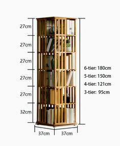 a tall wooden bookcase is shown with measurements