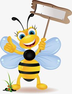 a cartoon bee holding a sign and giving the thumbs up