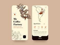 two mobile phone screens with coffee illustrations on them