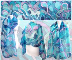 Hand painted scarf with Pegasus made of natural silk, in purple - blue - turquoise color set. This fantasy designer scarf is made to order. The Pegasus is a magical creature, a winged horse symbolizing wisdom and fame and more recently poets' inspiration (so imagine what a lovely gift the scarf would made for your poet friend). The Pegasus scarf depicts the winged horse flying with two peacocks on a starry, cloudy night sky. It is composed with tones of cool blue and turquoise, soft pastel mint Artsy Blue Scarf As A Gift, Artsy Blue Scarf As Gift, Artsy Blue Scarves As Gifts, Artsy Blue Scarf For Gift, Artsy Blue Scarf Perfect As A Gift, Bohemian Blue Silk Scarf Gift, Bohemian Blue Silk Scarf As Gift, Bohemian Blue Silk Scarf For Gift, Artistic Handmade Blue Silk Scarf