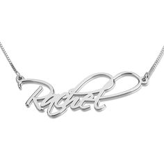 This classy personalized name necklace is a chic way to personalize your style with a flirty script font, you'll definitely get a ton of compliments. Buy Now! Script Necklace, Name Necklace Silver, Sterling Silver Name Necklace, Dainty Diamond Necklace, Nameplate Necklace, Gold Name Necklace, Infinity Ring, Solitaire Necklaces, Custom Name Necklace