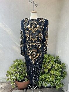 Eve’s Allure cocktail dress sequin beads gold black Ruched Small vintage | eBay Mermaid Fit, Black Beaded Dress, Classic Dresses, Dress Sequin, Sequin Cocktail Dress, Sequin Beading, Beaded Material, Classic Dress, Beaded Dress