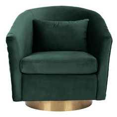 a green chair with a gold base