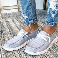 Gray Canvas Slip-on Shoes. True To Size!!!! Flat Shoes Women Work, Comfortable Work Shoes, Heels Patterns, Canvas Flats, Casual Trainers, Lace Up Flats, Most Comfortable Shoes, White Sneakers Women, Loafer Sneakers