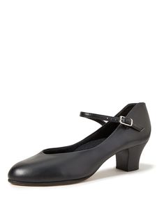 a pair of women's black shoes with straps on the front and heel, side view