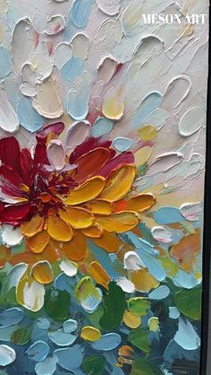 an oil painting of a large flower on canvas