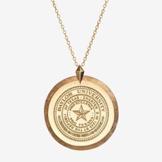 Gold Baylor Florentine Crest Necklace Large | Baylor Christmas Gift Ideas Brass Medallion Necklace Tarnish Resistant, Tarnish Resistant Brass Medallion Necklace, Gold Etched Round Disc Jewelry, Gold-tone Round Medallion Necklace With Coin Pendant, Round Brass Coin Necklace Tarnish Resistant, Round Brass Coin Necklace, Tarnish Resistant, Tarnish Resistant Round Brass Coin Necklace, Yellow Gold Round Medallion Necklace In Brass, Brass Medallion Charm Necklaces