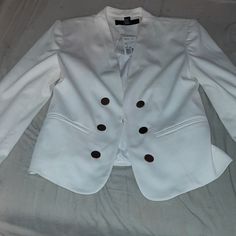 New Forever 21 Career Jacket Cream Size S. Three Silver Buttons On Each Side Of The Front Of The Jacket. Perfect For The Office Or Drinks After Work. Cute Worn Open Or Closed. Chic White Forever 21 Outerwear, Forever 21 Button-up Outerwear, Forever 21 Long Sleeve Workwear Blazer, Forever 21 Workwear Blazer, Forever 21 Long Sleeve Blazer For Work, Fitted Long Sleeve Blazer From Forever 21, Forever 21 Jacket, Silver Buttons, Blazer Suit