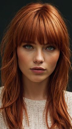 Is a Copper Red French Twist Right for You 🤔 Copper Fringe Hair, Red Highlights In Auburn Hair, Red Hair With Dark Eyebrows, Red Hair 2024, Short Copper Hair With Bangs, Orange Copper Hair, Subtle Fall Hair, Short Copper Hair, Natural Hair Fall