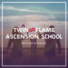 two people standing in a field with the words twin flame ascension school written above them