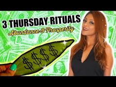 a woman holding money with the words 3 thursday rituals abundance and prosperity